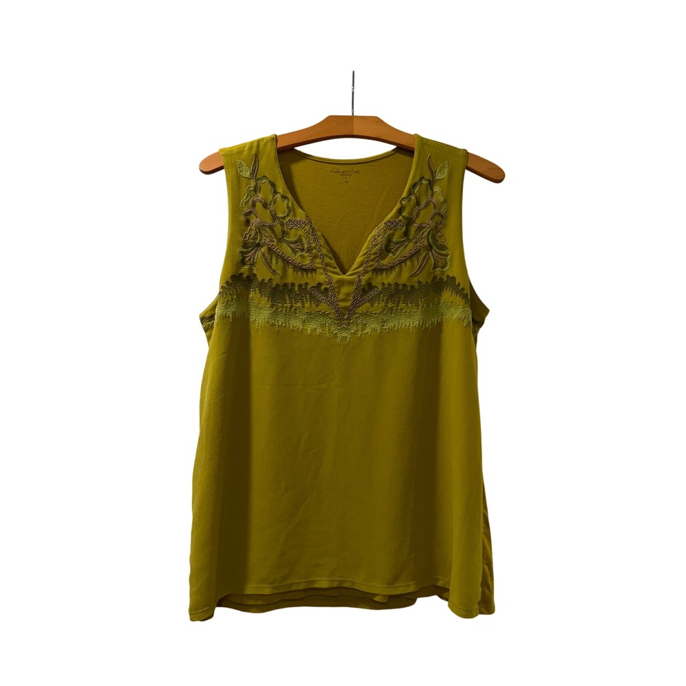 Coldwater Creek Cotton Modal Yellow Embroidered Tank Top Women Size 14 Boho